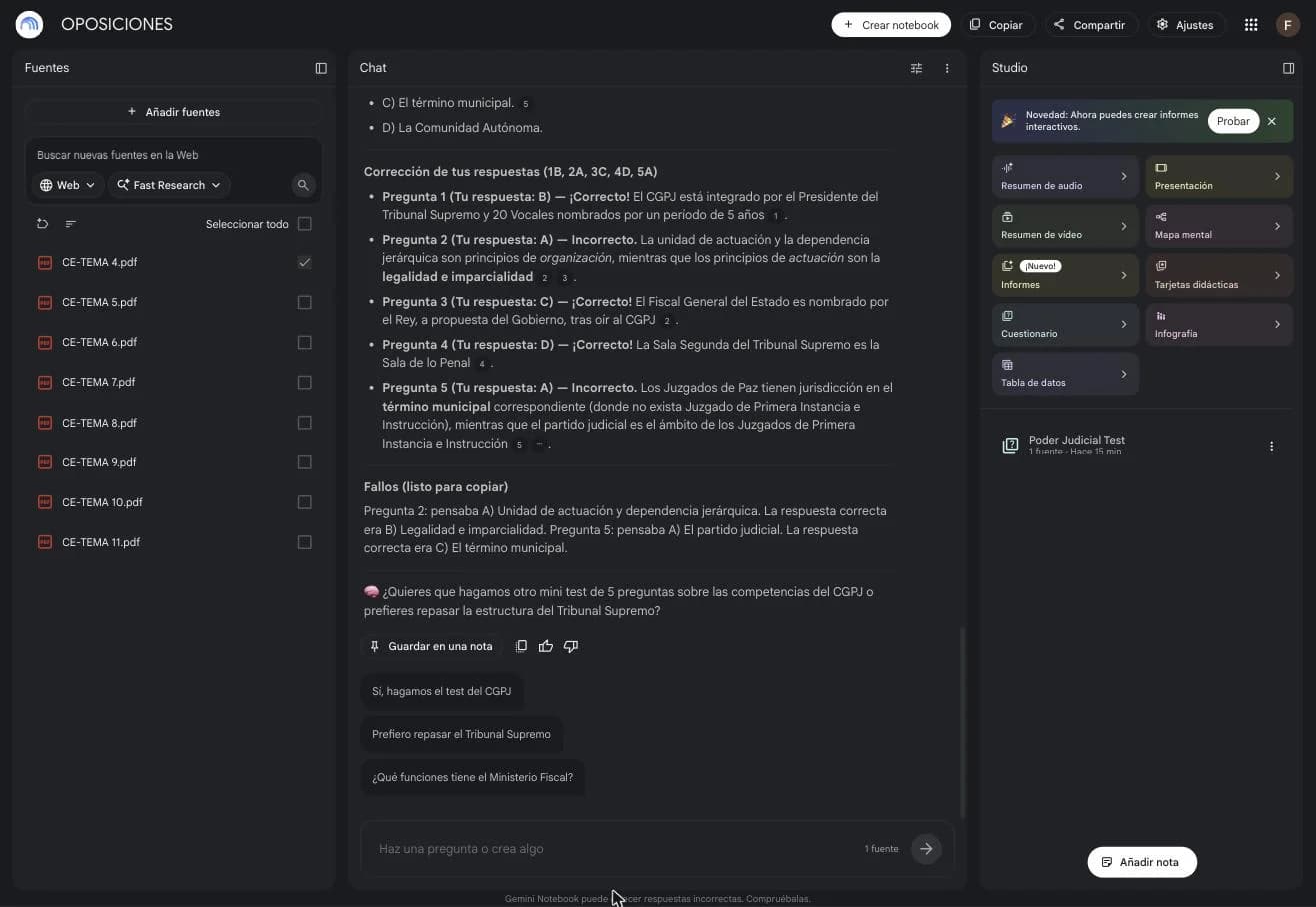 NotebookLM corrige el test y devuelve los fallos en el formato que se pega en Claude