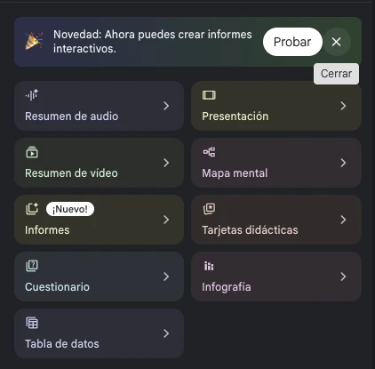 El panel Studio de NotebookLM